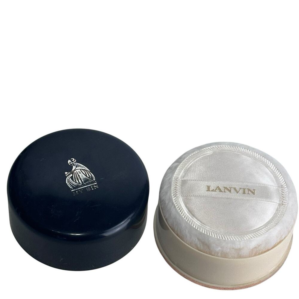 Lanvin My Sin Dusting Powder Black Round Container 9 oz Puff Parfums Vintage - Picture 5 of 7